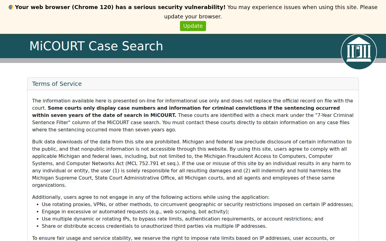 Lapeer County case search MiCOURT statewide search interface