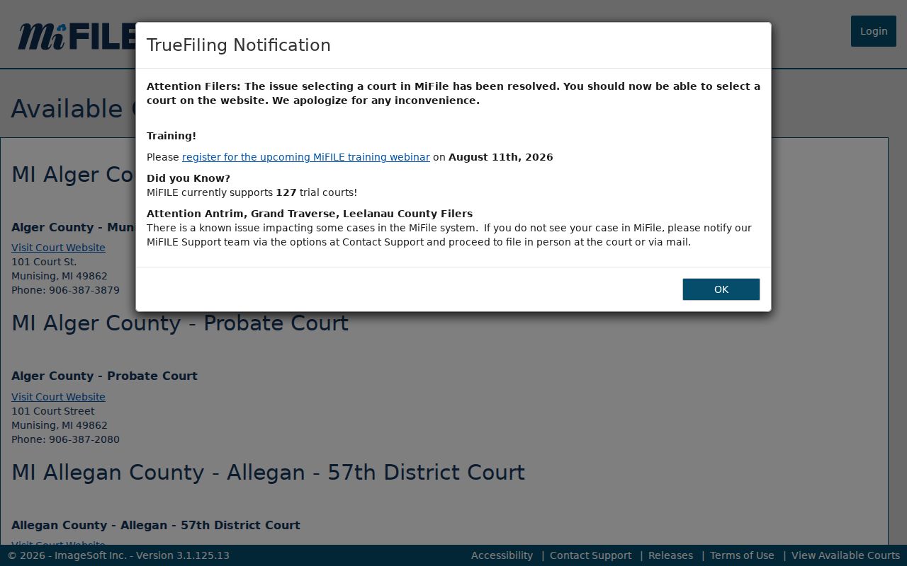 Lapeer County case search MiFILE court availability directory