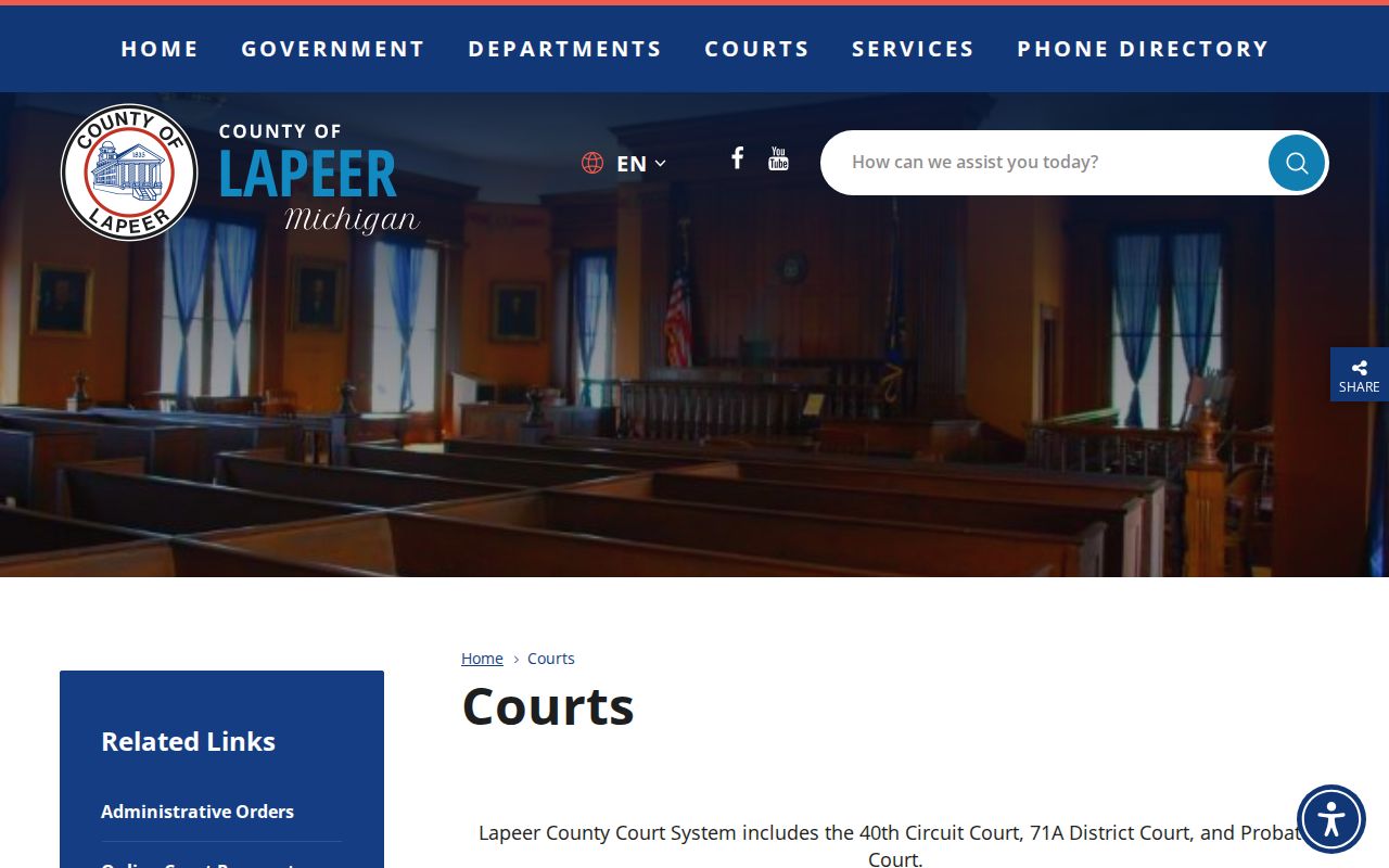 Lapeer County court docket court landing page