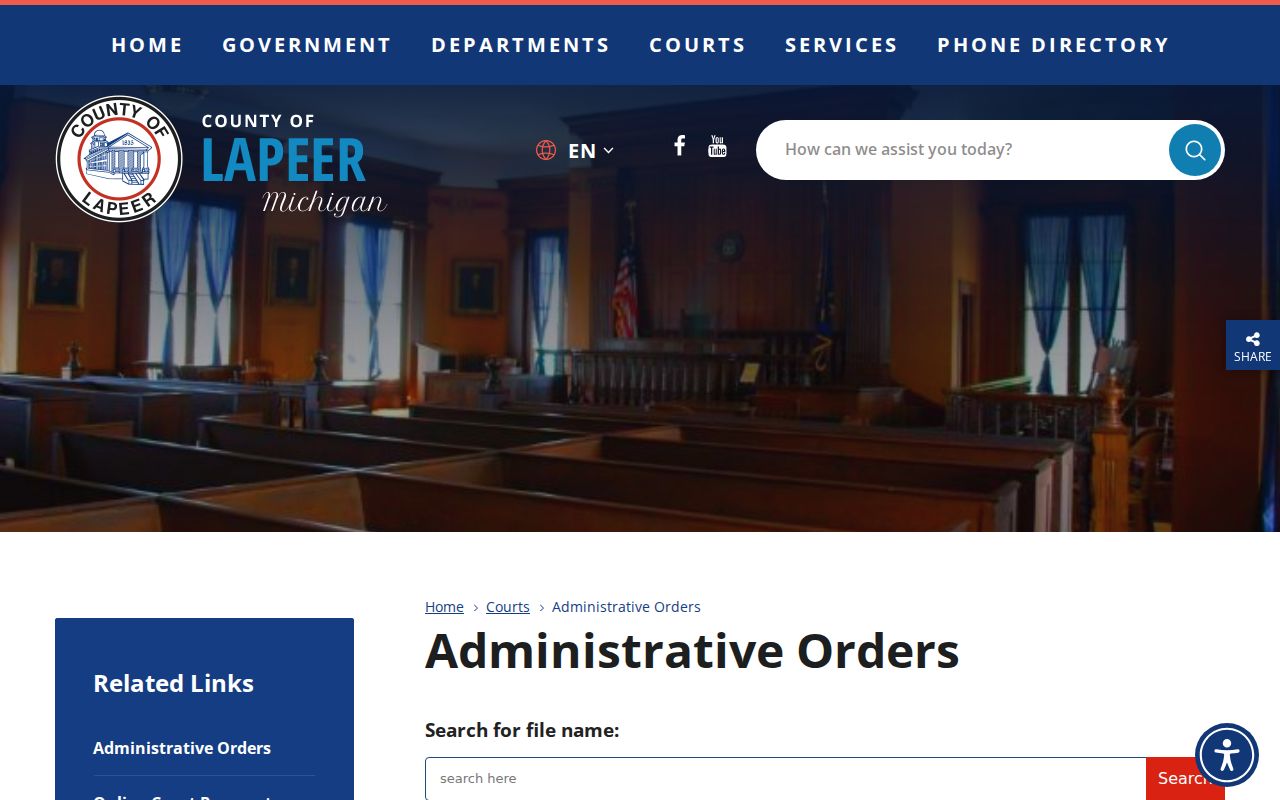 Lapeer County court docket administrative orders