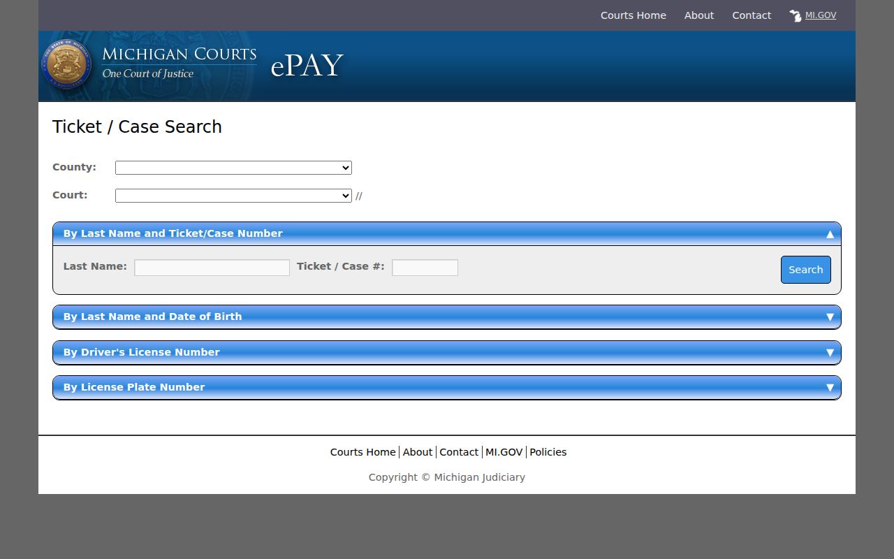 Lapeer County traffic court record ticket-search interface